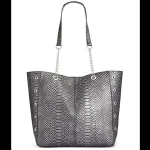INC Korra Chain Handle Small Gray Snake Tote